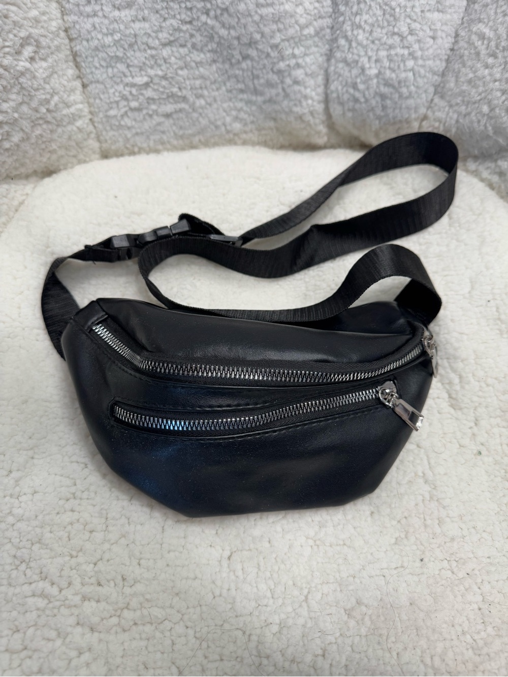 Black Faux Leather Fanny Pack